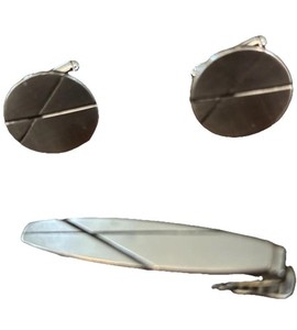 Anson Cufflinks & Tie Clip Set Vintage Silver Toned Modern Design 