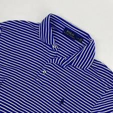 Polo Ralph Lauren Shirt Mens Large Blue White Striped Preppy Yacht Summer Golf