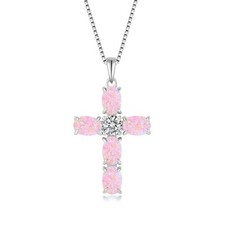 Opal Cross Necklace for Women 925 Sterling Silver Birthstone Cross Pendant Be...