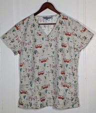 Serene Uniforms Scrub Top Womens Medium Nurse Skeletons Hippee Bus Halloween