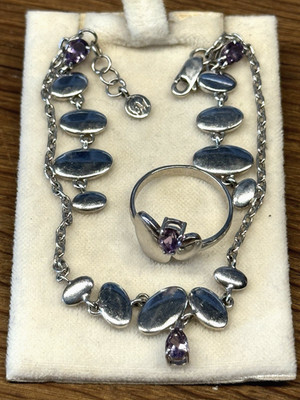Set Amethyst Armband Ohrringe Ring 925 echtes Silber