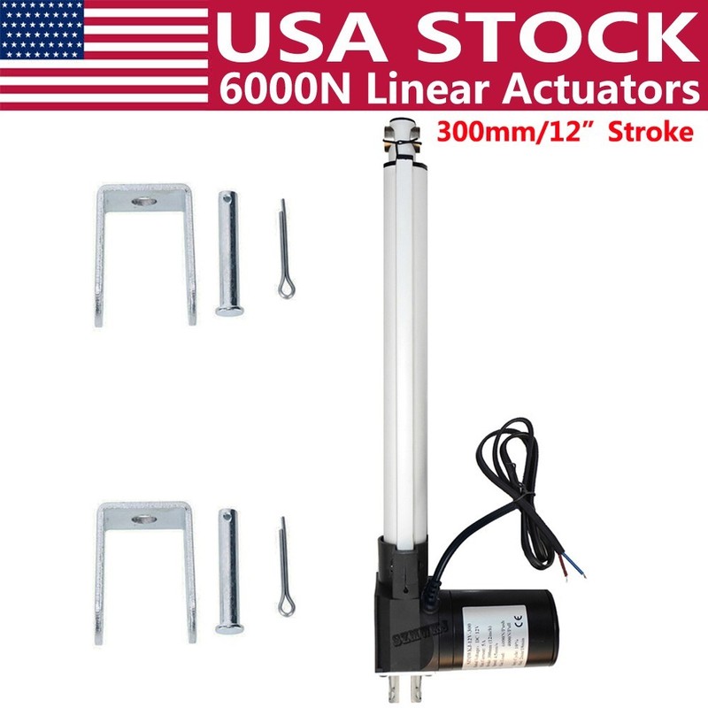 6000N 1320lbs Max Lift 12V 12" Stroke Linear Actuator Electric Motor W/ Brackets