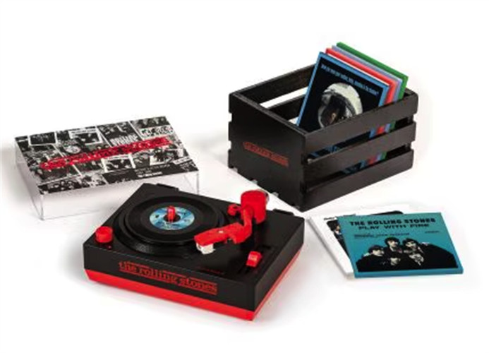 Rolling Stones RSD3 Turntable with Crate and Six 3-Inch Singles