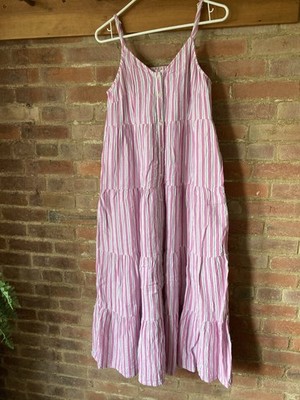 Universal Thread Pink Striped Gauze-Cotton Button Tiered Maxi Dress Size Large 