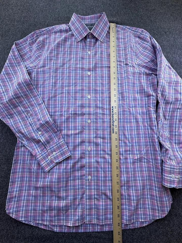 Bonobos Shirt Mens 16.5 Blue Pink Plaid Button Up Standard Fit Wrinkle Free - Image 4 of 4