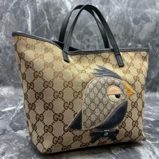 GUCCI 271101.525040 GG Papagal Parrot Tote Bag Beige Brown Canvas Leather Logo