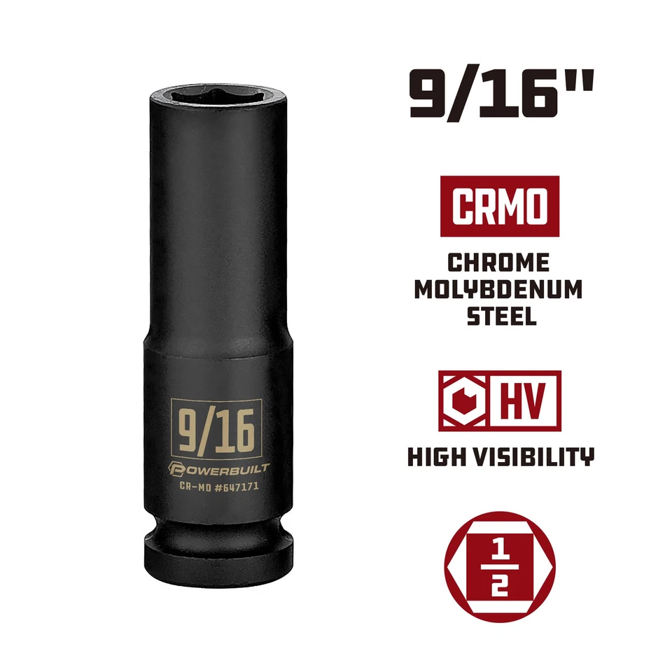 Powerbuilt 1/2 Inch Drive x 9/16 Inch 6 Point Deep Impact Socket - 647171 - Image 2 of 4