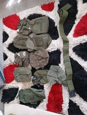 10 Vintage Webbing Pouch British Army Issue Water Bottle Carrier Pouchs, 1 Belt