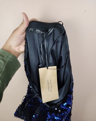 Zara blue sequin velvet evening collection mini dress | eBay