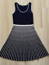 Banana Republic Sleeveless Sweater Dress Fit Flare XS Navy Blue White Striped