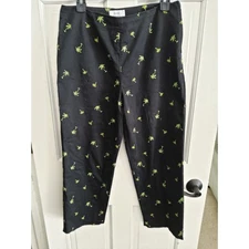 Women's sz 10, black palm tree pants betu brand straight leg Hawaii, Vacay