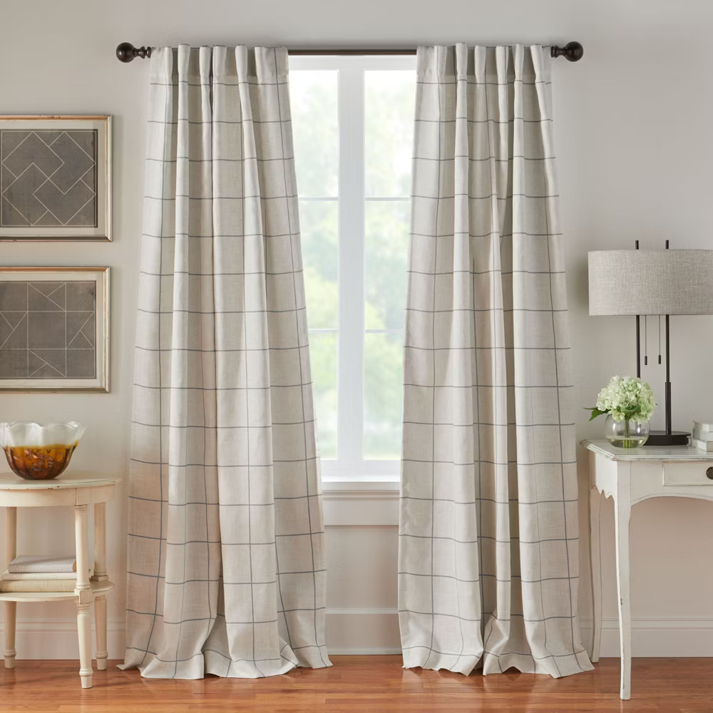 Brighton Windowpane Plaid Lined Room Darkening Single Window Curtain Panel  -