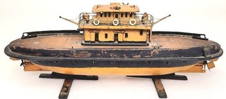 Vintage Tug Boat Solid Wood Steam Fishing Folk Art 10"x4"