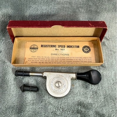 L.S. Starrett No. 107 Registering Speed Indicator w/ Box Instructions Attachment