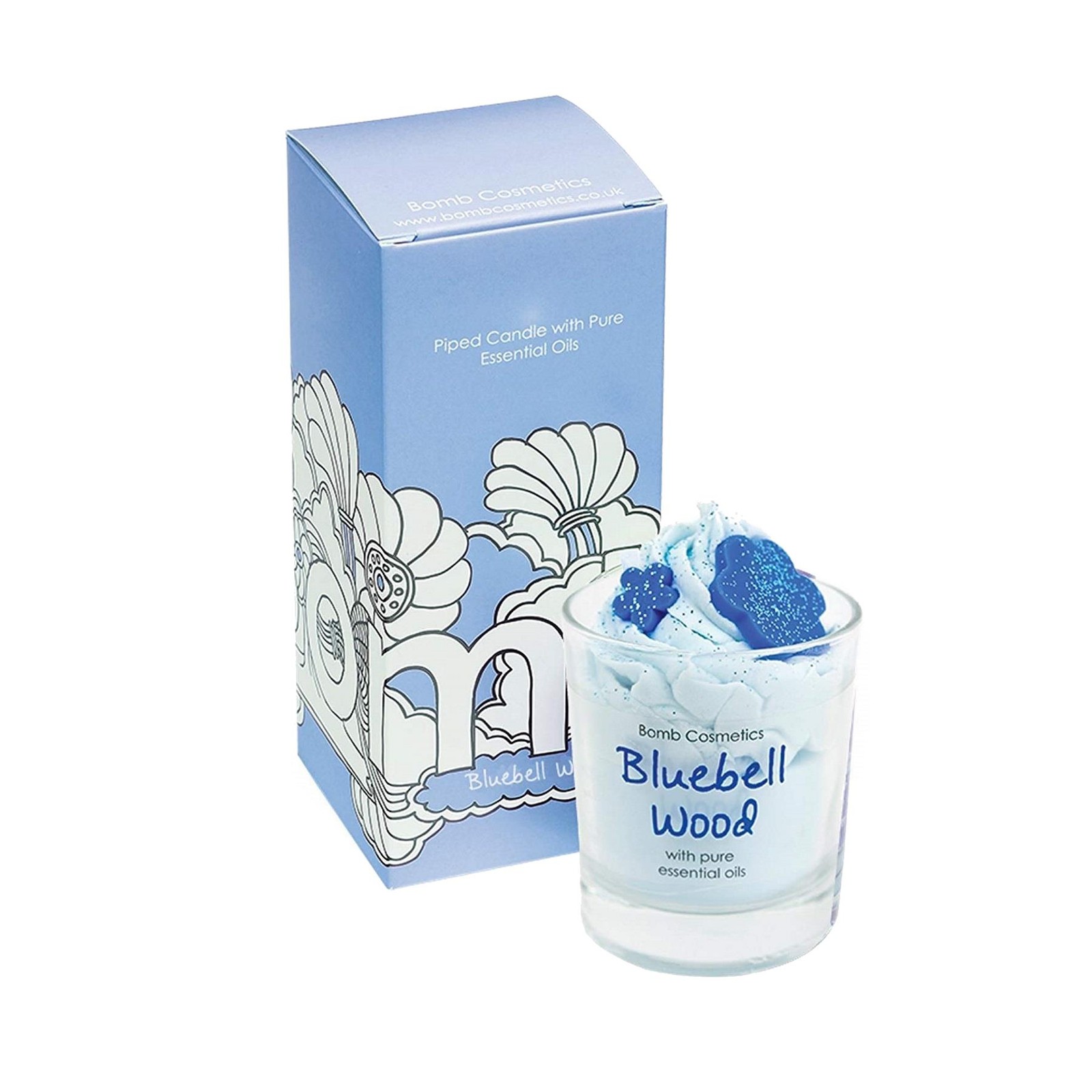 Scented Candle Piped Glass Jar Bomb Cosmetics Bluebell Wood Essential Oils