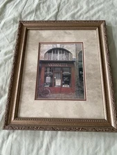 VTG Art Print Antoinette Restaurant By Chiu Tak Hak Under Glass Framed 13"x15"