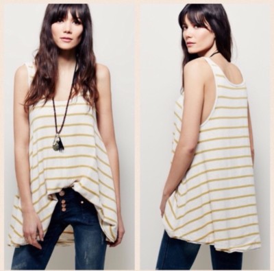 Details about / NWT Free People Garden Stripe Tank Top Tunic Cami Shirt Gray Wine