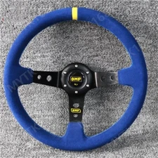 OMP 350mm 14' Suede Leather Deep cone 9cm Blue bracket Racing Steering Wheel