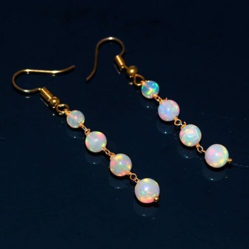 925 Sterlingsilber vergoldet echter äthiopischer Opal Perlen Ohrhänger Geschenk - Bild 2 von 12