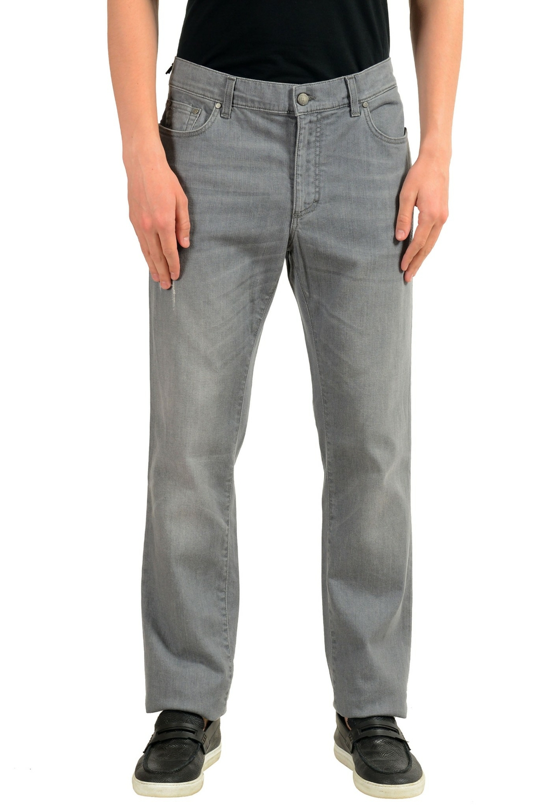 Трендовые мужские серые классические джинсы прямого кроя из коллекции Versace 25290₽