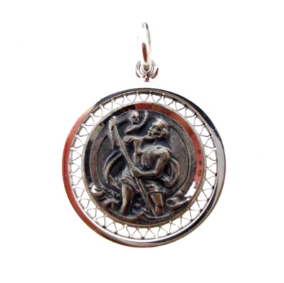 Anhänger LaMode Sterling Silber St Christophorus ausgefallen schwer filigran 19,6 mm