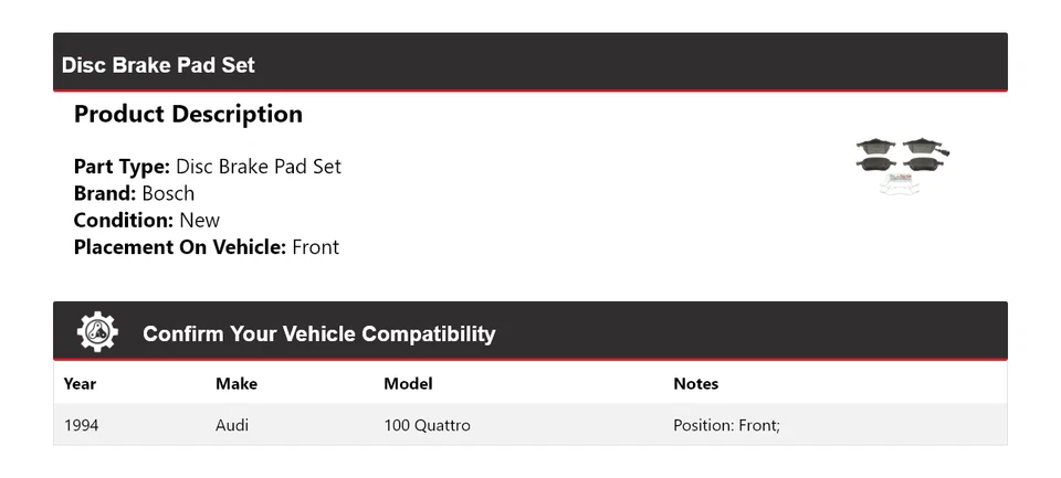 Pastillas de freno semimetálicas para Audi 100 Quattro Bosch 1994 con HD delanteras Foto 2 de 4