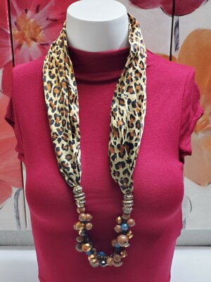 WOMENS CHIFFON / SILK BEADED INFINITY SCARF NECKLACE 