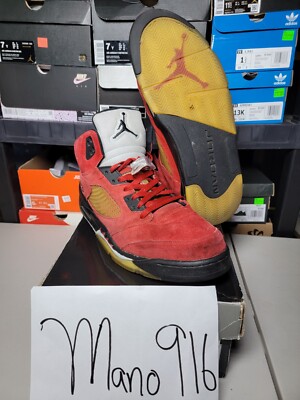 Size 14    Nike Jordan 5 Retro Raging Bull Pack Only Red Suede Pair 136027-601 