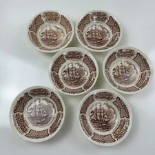 Alfred Meakin Fair Winds Brown & White Vintage Fruit Dessert Sauce Bowl Set Of 6
