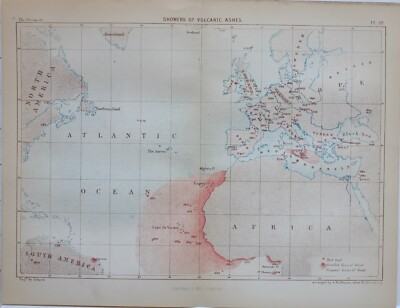 1873 Landkarte Duschen Von Vulkanische Ashes Hail Umhang De Verdes Europa