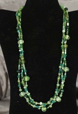 24 " Triple strand green glass bead necklace