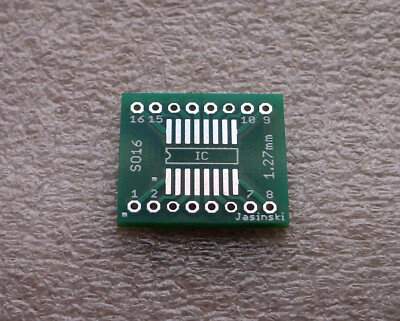 20x Adapterplatine SO16 (1,27mm) / SOP16 (0,65mm) auf 2,54mm FR4 HALbf Grün
