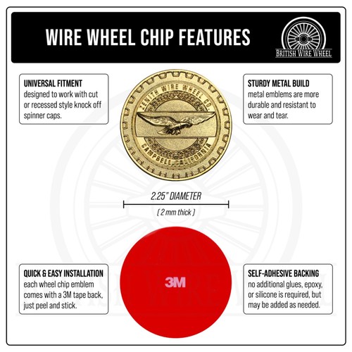 Gold KO Spinner Caps with Zenith Gold Lowrider Wire Wheel Chip Emblems, Set of 4 - Picture 44 of 60
