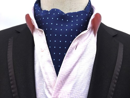 New Classic Men's Jacquard Paisley Polka Dot Scarf Blue Cravat Ascot Necktie Tie - Picture 28 of 35