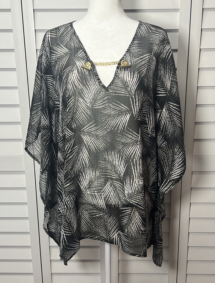 Michael Kors Palm Print Poncho Semi-Sheer Tunic Top Resort Women’s Size 1X