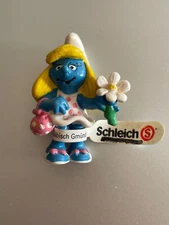 1993 Schleich Smurfs  Smurfette Holding Flower Smurf 20421 PVC Figure with Tag