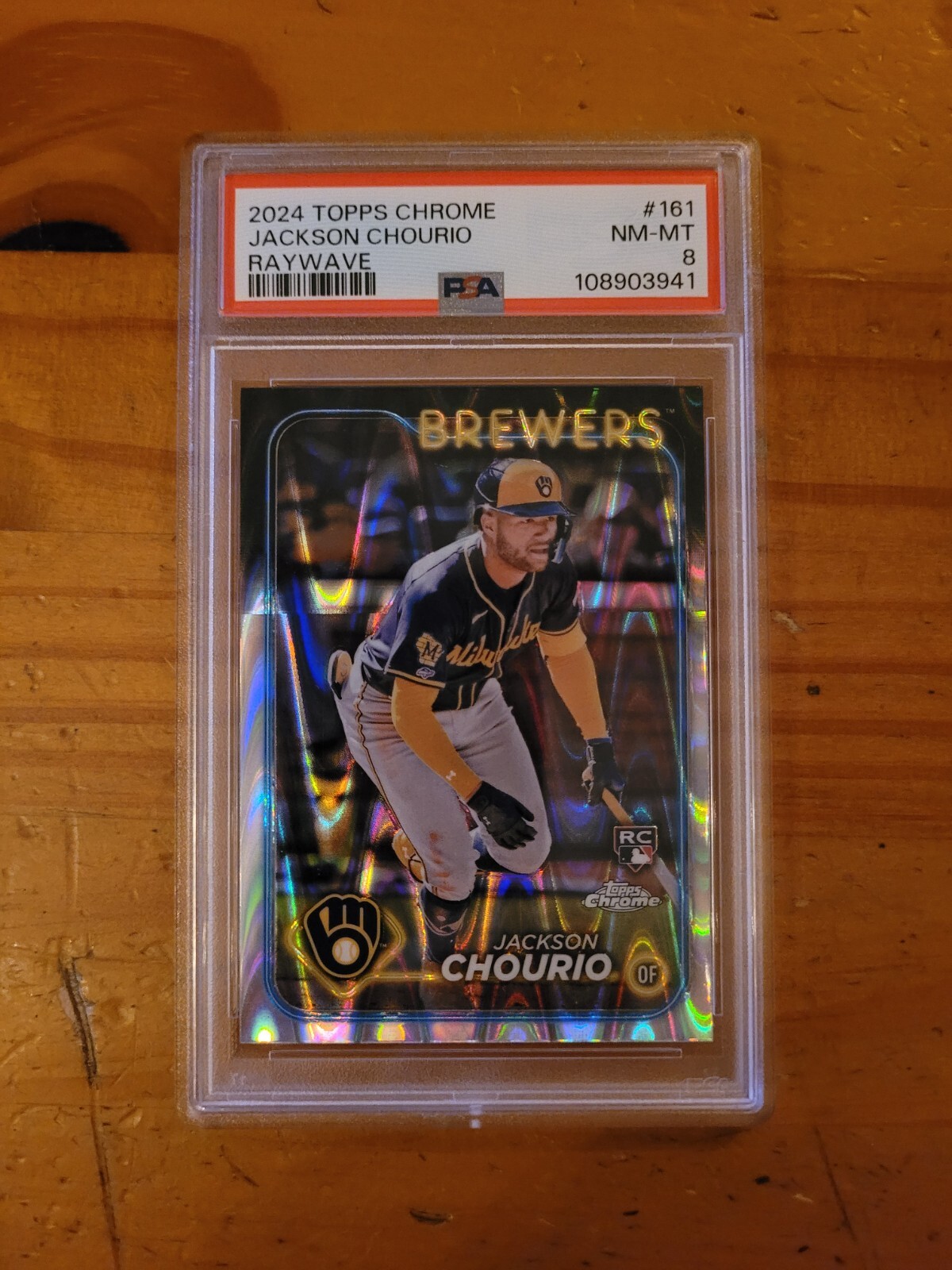 2024 Topps Chrome Raywave Refractor #161 Jackson Chourio Rookie Card PSA 8 NM-MT