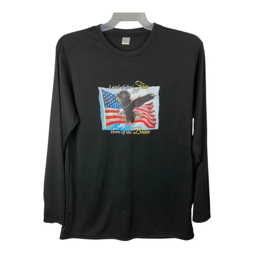 """Land of The Free Home of the Brave"" イーグル アメリカンフラッグ LS tシャツ ブラック 新品" - 画像2/8