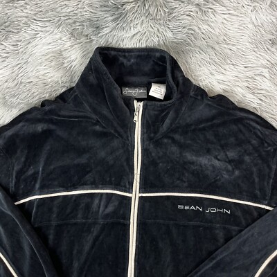 Vintage 2000's SEAN JOHN Men's Y2k Black White Full Zip Velour