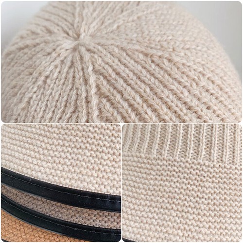 Damen Strick Wolle Cloche Hut PU Leder Einfassung Winter Mädchen Fischerhut Freizeit - Bild 11 von 18