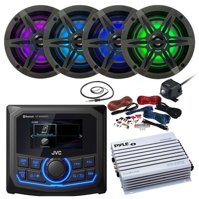 JVC Marine WB Radio, 4x 6.5'' LED Speaker, Grille, Amp w/Kit, Antenna, Backup Cam