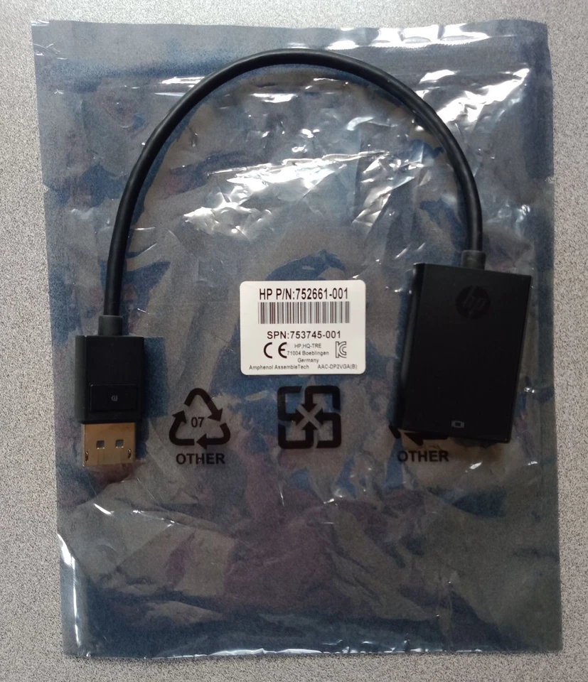 *High Quality* - HP - VGA to Display Port Cable Adapter - Black - HP 752661-001 - Image 2 of 4