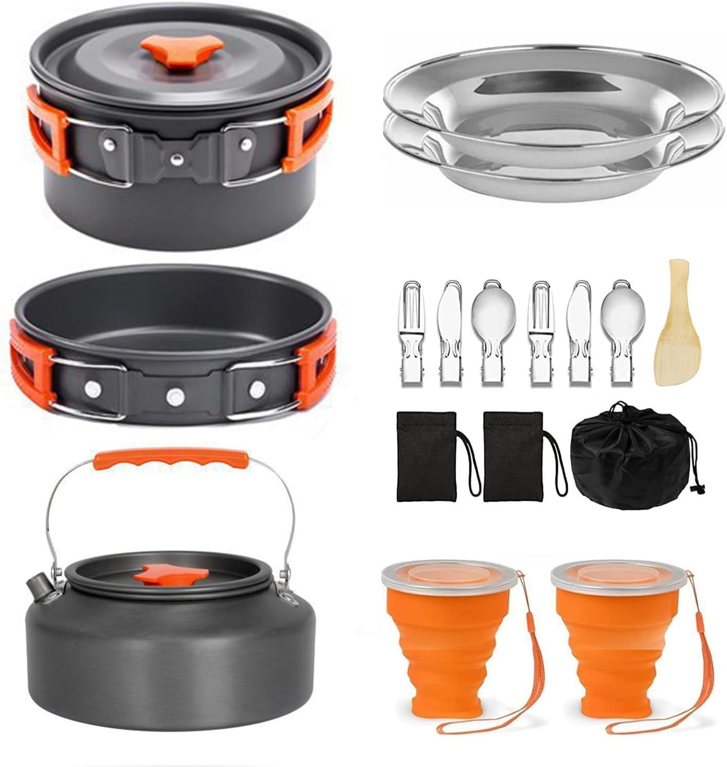 Kit de desorden de utensilios de cocina de camping - Juegos de cocina al aire libre antiadherentes olla de camping con,,,