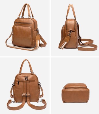 Women's Leather Handbag Crossbody Shoulder Bag Multi-functional Backpack Satchel