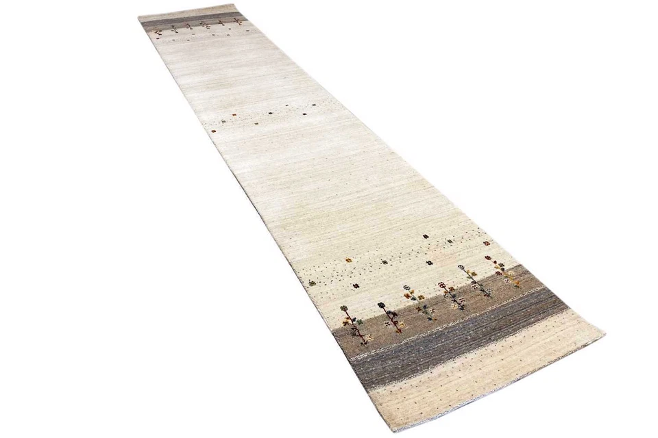 Gabbeh Loom Luri Läufer – 80x400 – Handgewebt – Wolle – Creme-Grau – Gepunktet - Bild 3 von 4