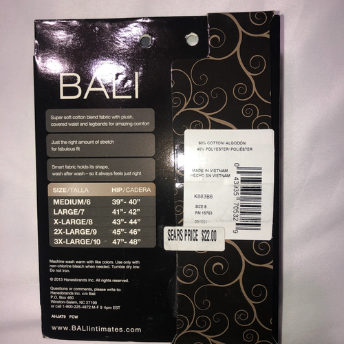 Bali 3+1 Bonus Pack Comfort Luxe Hi-Cut Panties Assorted Sz 8 (K883B6) - Picture 3 of 7