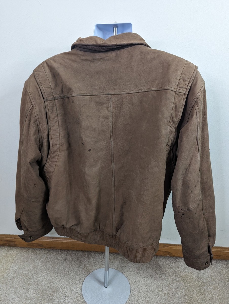 Vintage 90s Men's Leather Jacket Brown Suede Bomber Western