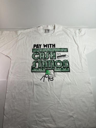 Vintage Hanes Heavy Cotton Single Stitch Cash Station T-Shirt Sharprint USA Made - Picture 2 of 8