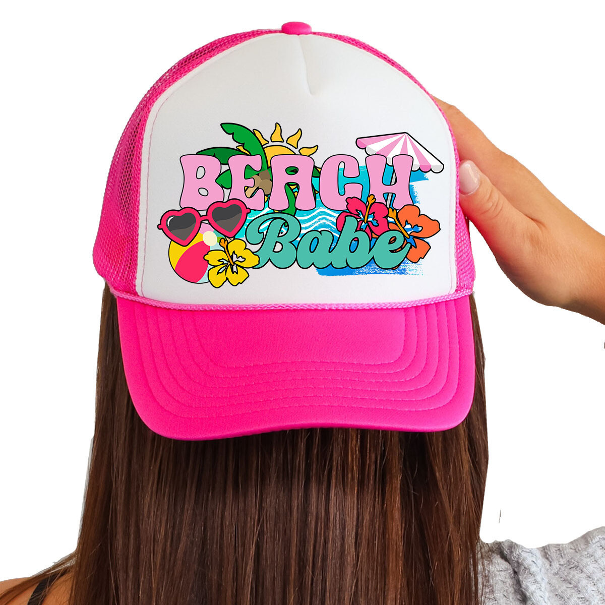 Womens Foam Trucker Hat Beach Babe Summer Printed Mesh