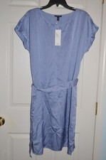 Eileen Fisher Silk Cotton Ballet Neck Dress Blue Sz XS NWT 278